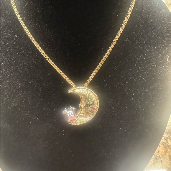 Betsey Johnson Heavens to Betsey Cow Jumped Over the Moon Necklace Celestial - Picture 2 of 8
